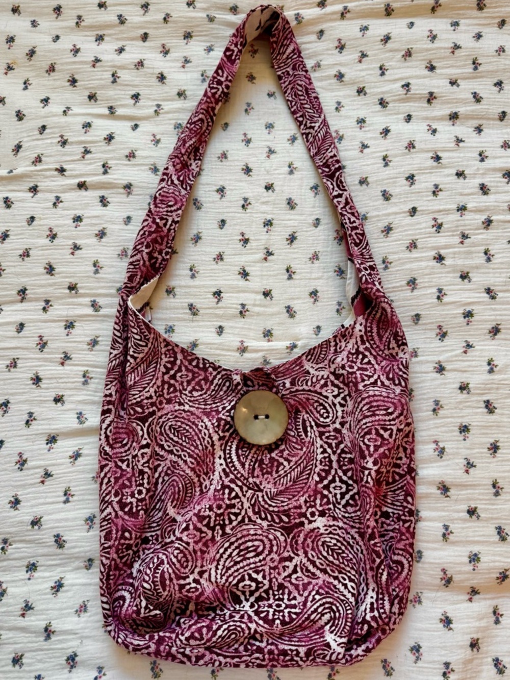 Pink Paisley Hobo Shoulder Bag with Button Closure